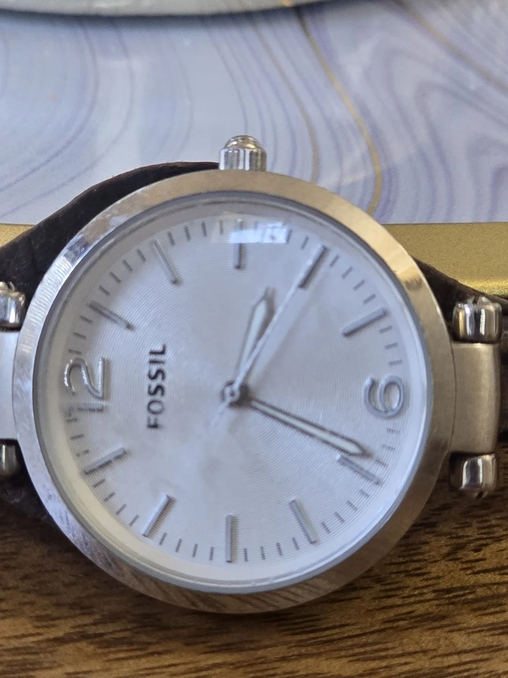 Fossil Women’s Silver Dial Brown Leather Strap Watch